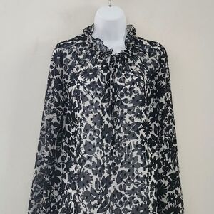 Boden “Maddie” Floral Semi-Sheer  Long Sleeve Blouse,Size: 8 Color: Black/White